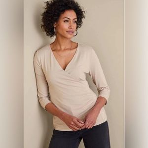 Soft Surrounding 3/4 Sleeve Alyssa Knit Faux Wrap Faded Taupe Top